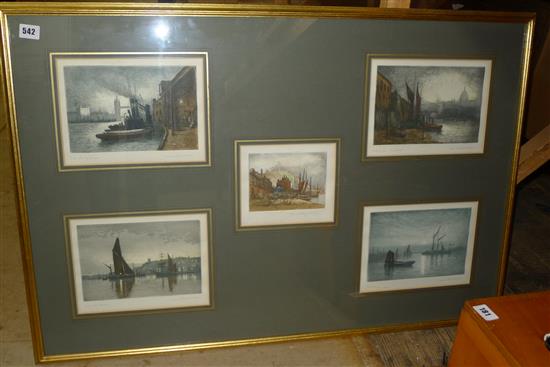 Five coloured engravings, framed as one, by Claude Rowbotham